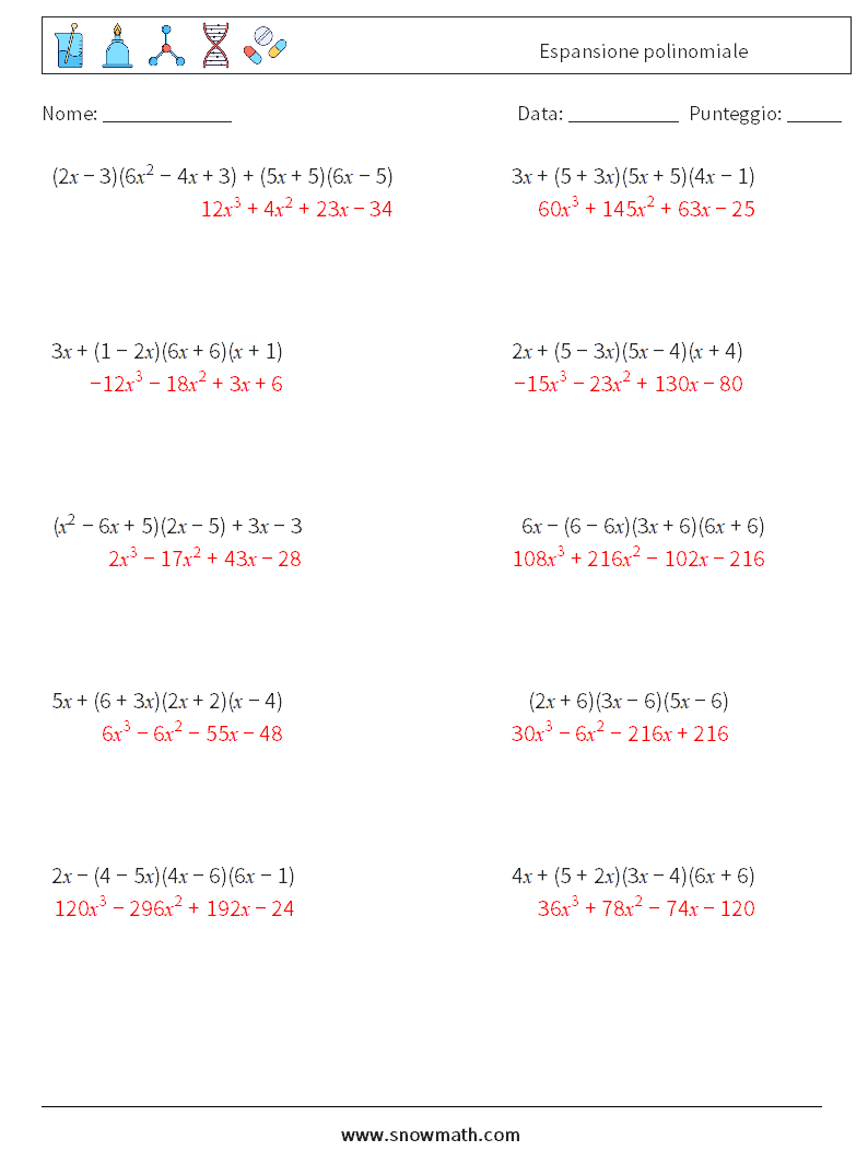 Espansione polinomiale Fogli di lavoro di matematica 1 Domanda, Risposta