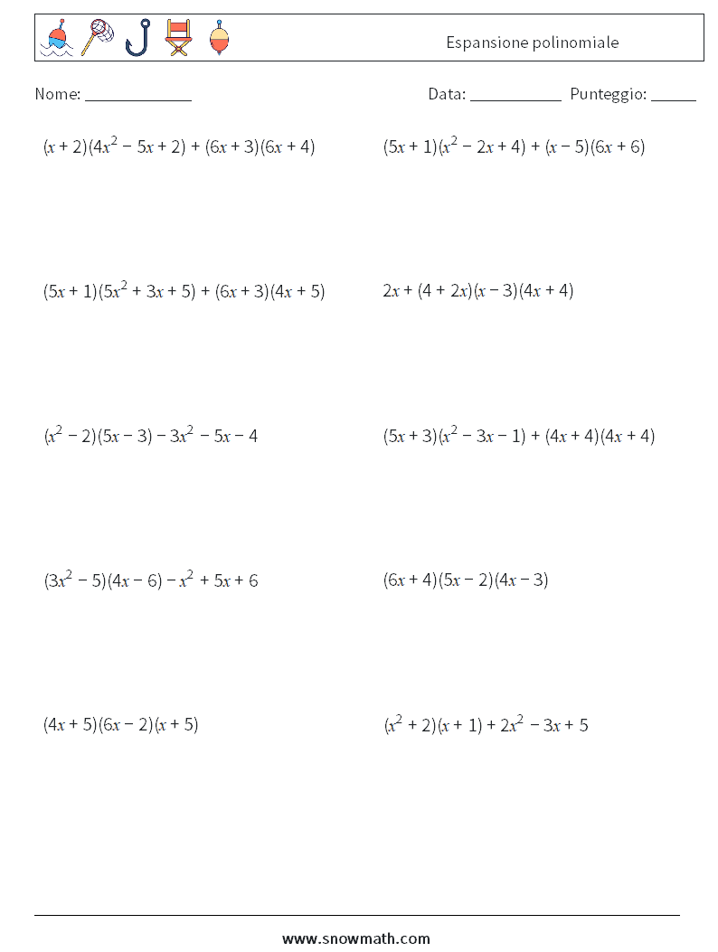 Espansione polinomiale Fogli di lavoro di matematica 2