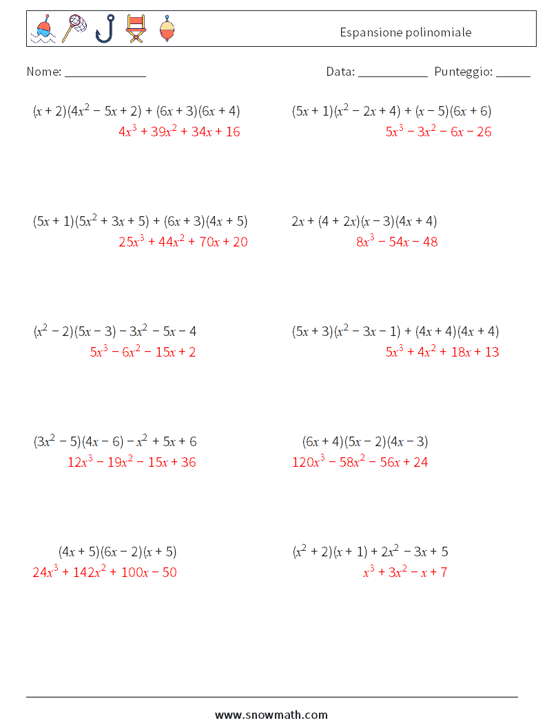Espansione polinomiale Fogli di lavoro di matematica 2 Domanda, Risposta