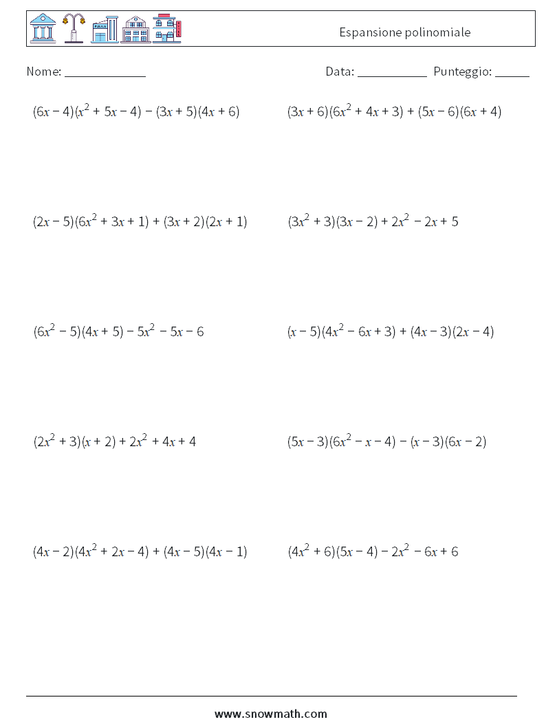 Espansione polinomiale Fogli di lavoro di matematica 3