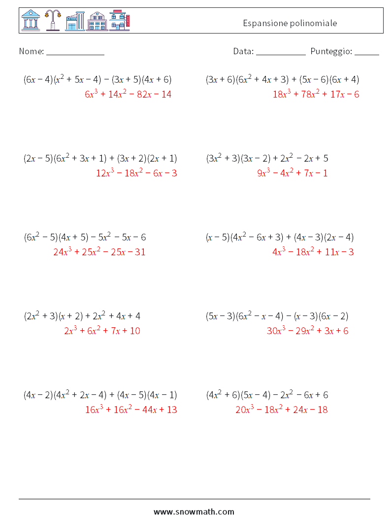 Espansione polinomiale Fogli di lavoro di matematica 3 Domanda, Risposta