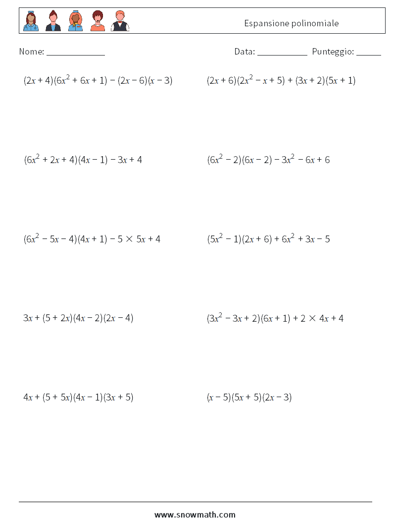 Espansione polinomiale Fogli di lavoro di matematica 4