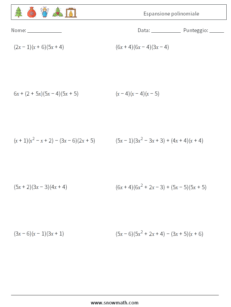 Espansione polinomiale Fogli di lavoro di matematica 5