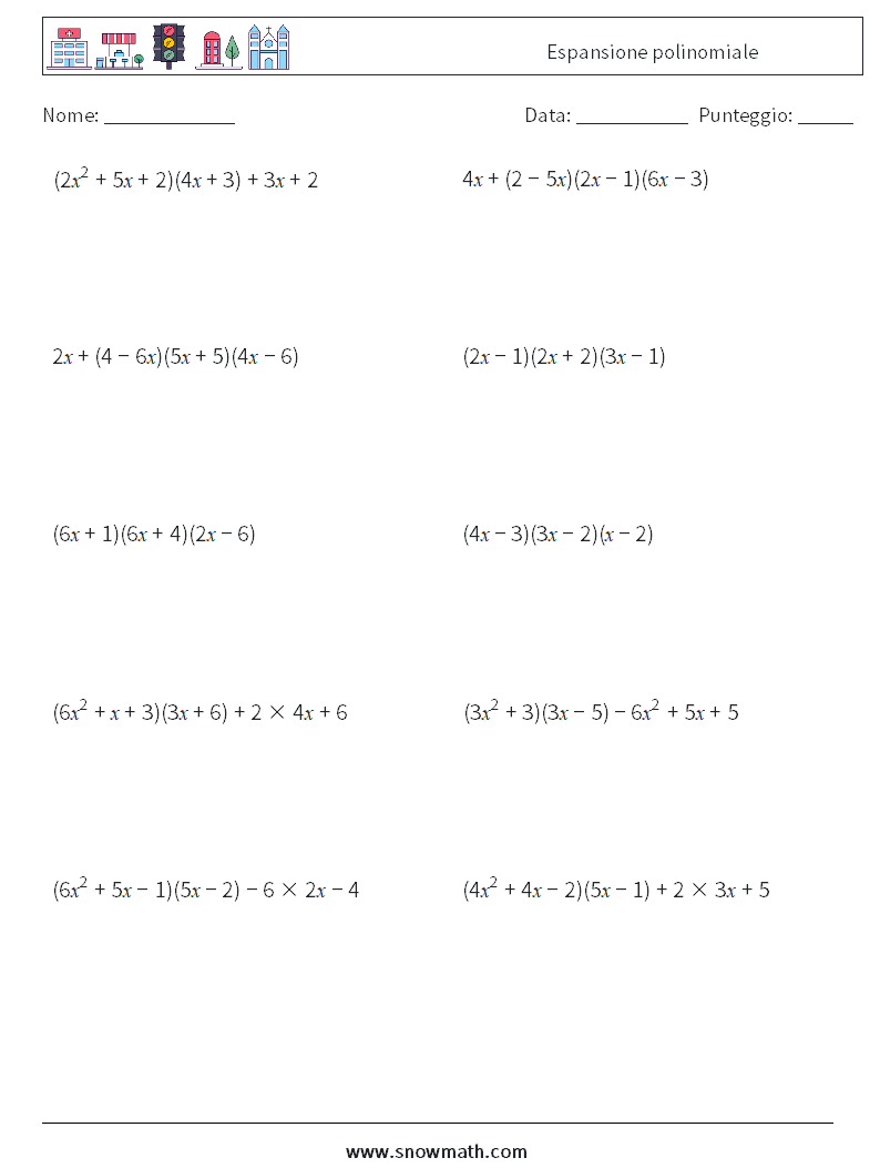 Espansione polinomiale Fogli di lavoro di matematica 8