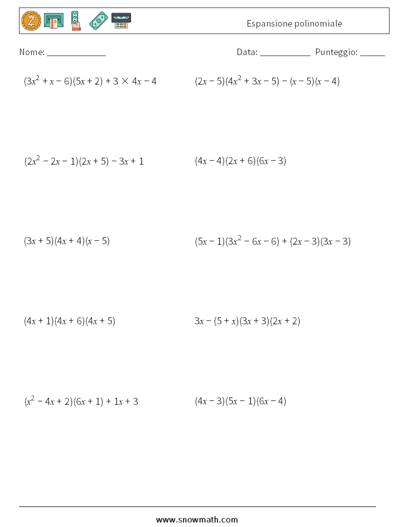 Espansione polinomiale Fogli di lavoro di matematica 9