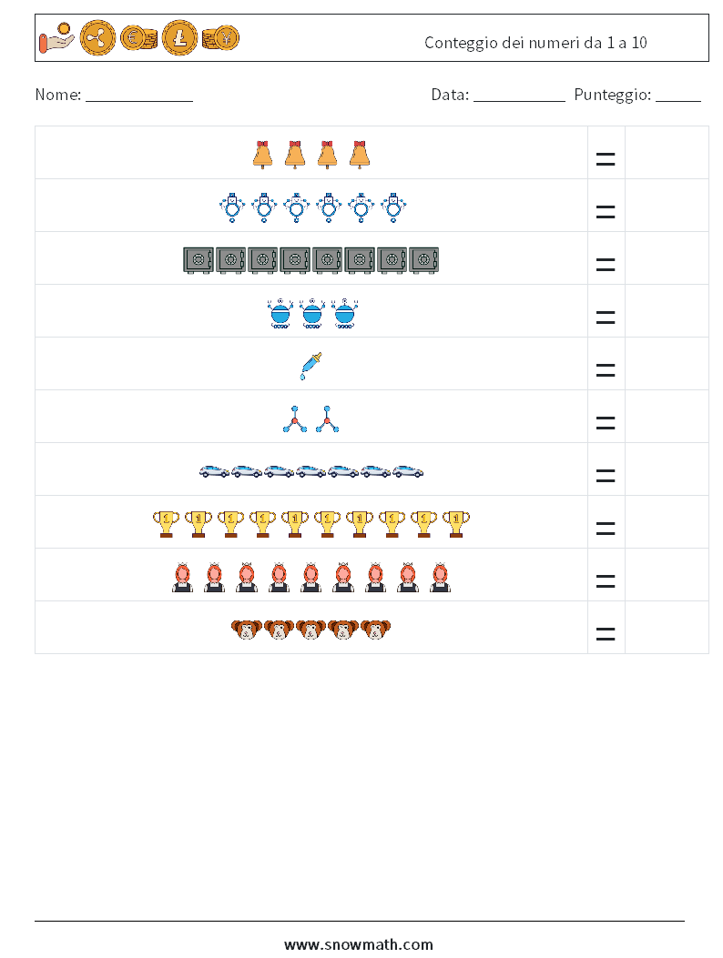 Conteggio dei numeri da 1 a 10