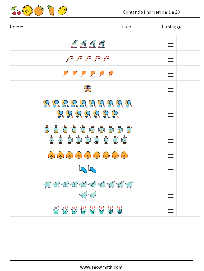 Contando i numeri da 1 a 20 Fogli di lavoro di matematica 15