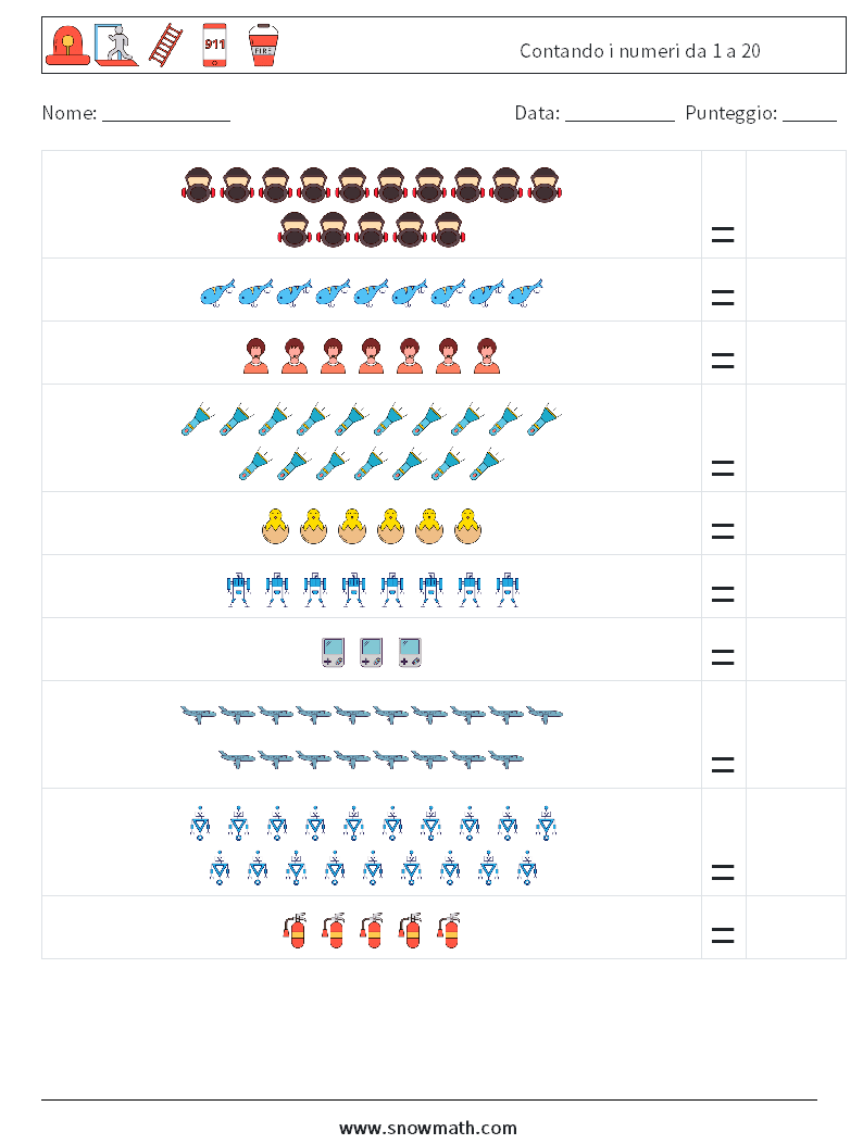 Contando i numeri da 1 a 20 Fogli di lavoro di matematica 18