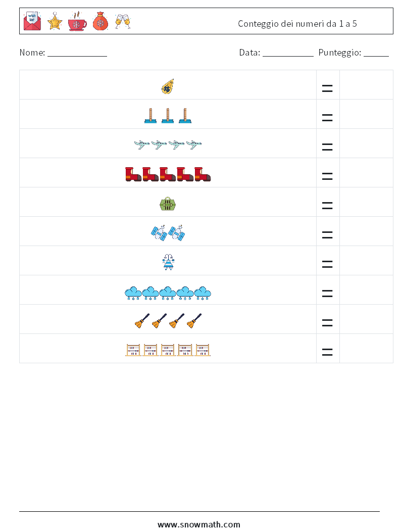 Conteggio dei numeri da 1 a 5