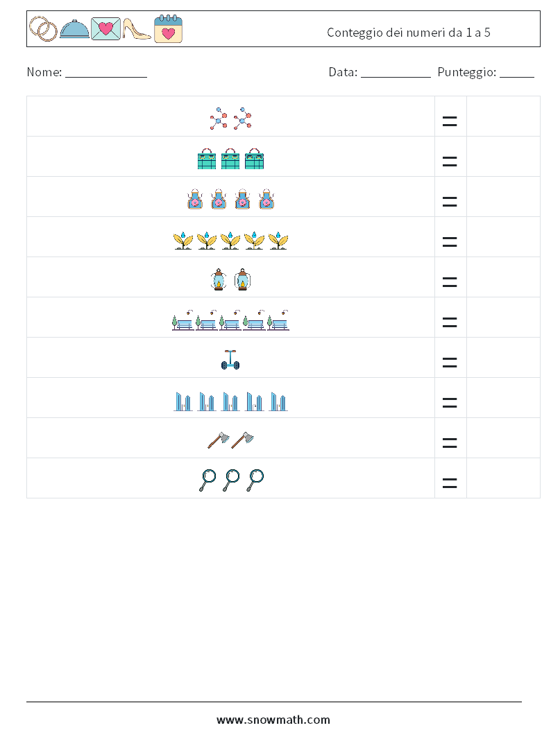Conteggio dei numeri da 1 a 5 Fogli di lavoro di matematica 14