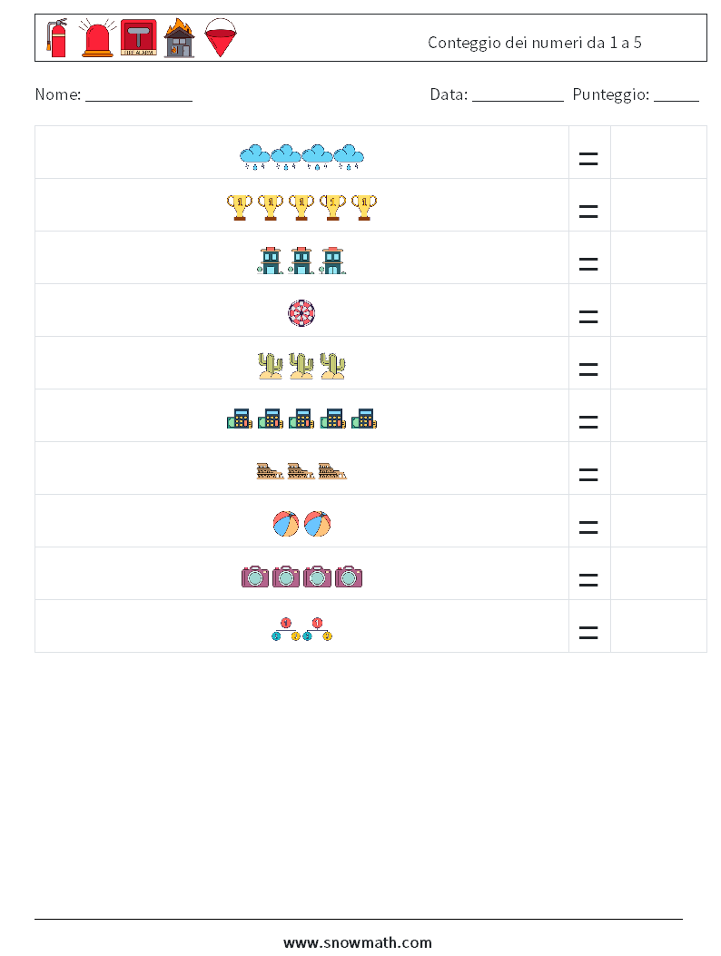 Conteggio dei numeri da 1 a 5 Fogli di lavoro di matematica 15