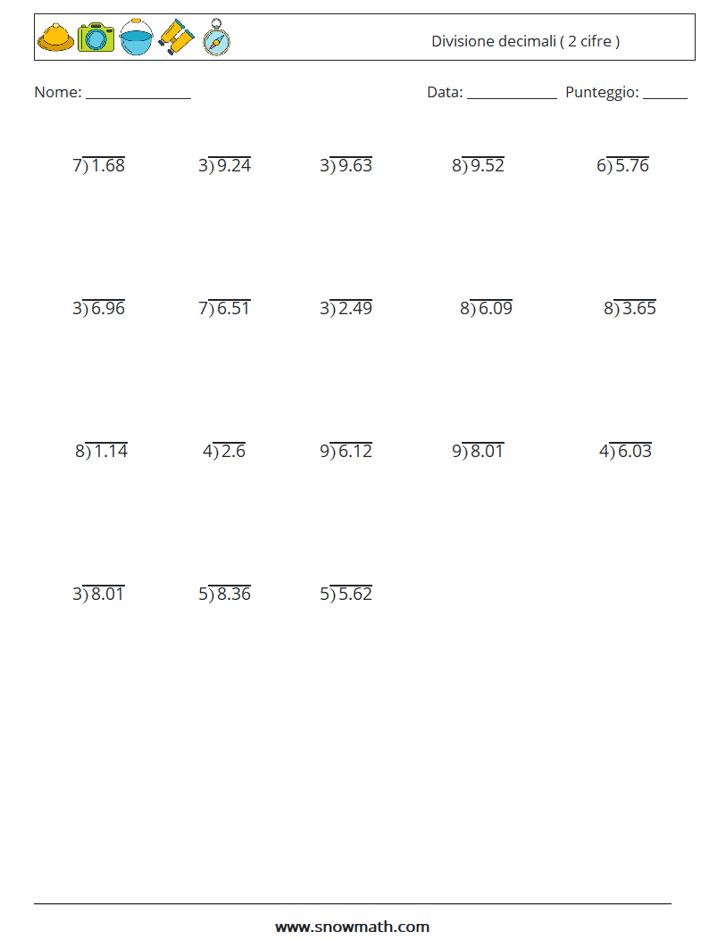 (25) Divisione decimali ( 2 cifre ) Fogli di lavoro di matematica 2