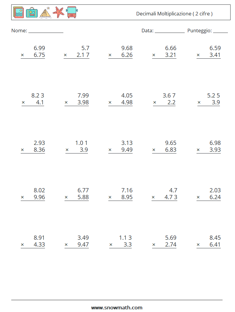 (25) Decimali Moltiplicazione ( 2 cifre )