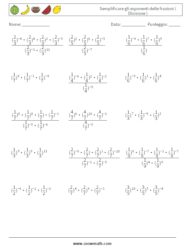Semplificare gli esponenti delle frazioni ( Divisione )