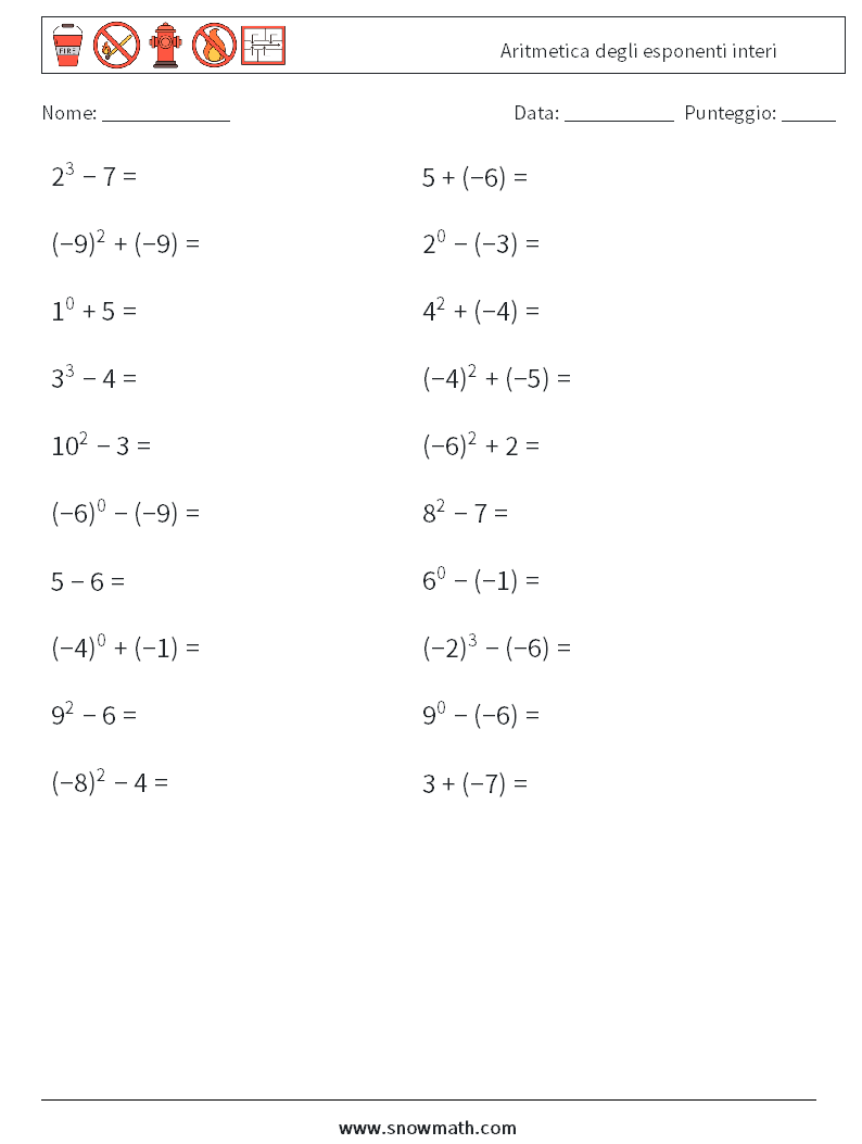 Aritmetica degli esponenti interi Fogli di lavoro di matematica 5