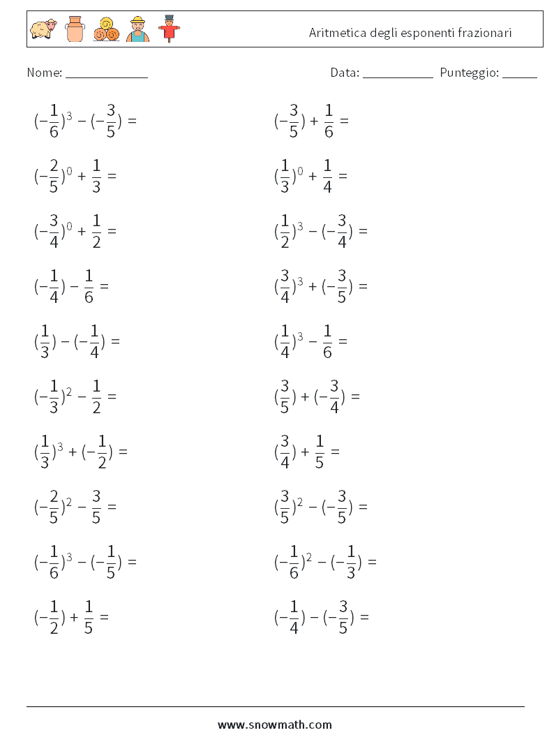 Aritmetica degli esponenti frazionari Fogli di lavoro di matematica 1