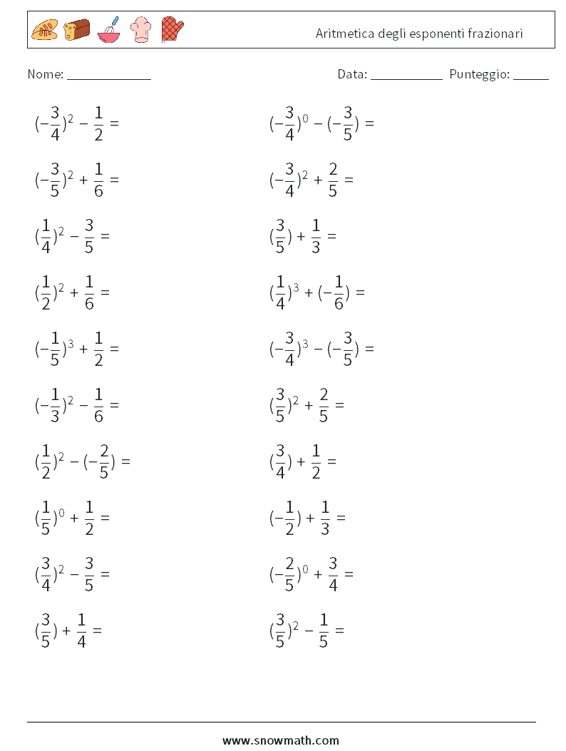 Aritmetica degli esponenti frazionari Fogli di lavoro di matematica 2