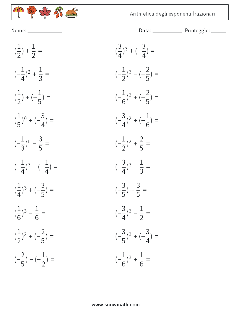 Aritmetica degli esponenti frazionari Fogli di lavoro di matematica 4