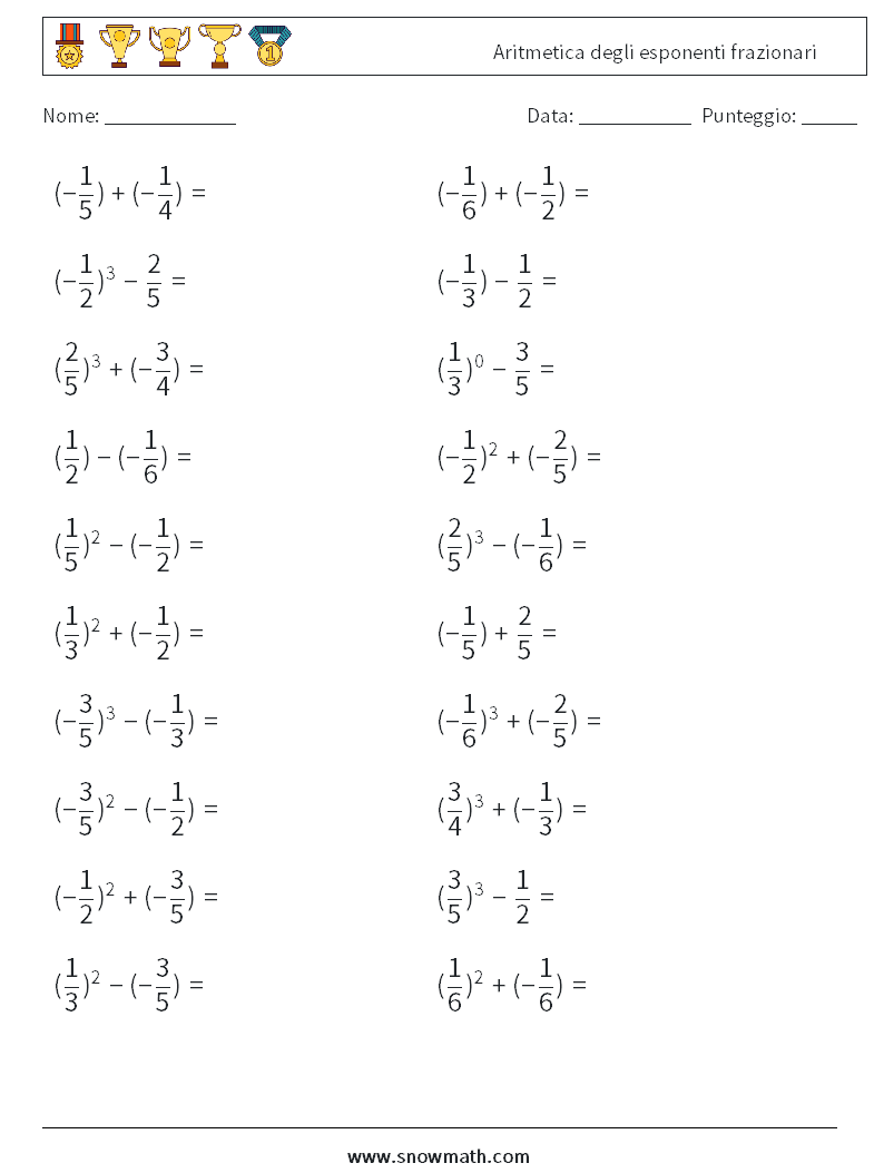 Aritmetica degli esponenti frazionari Fogli di lavoro di matematica 8