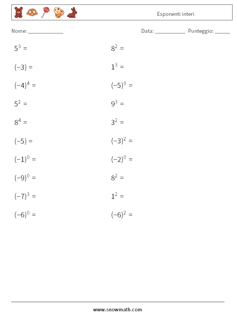 Esponenti interi Fogli di lavoro di matematica 2