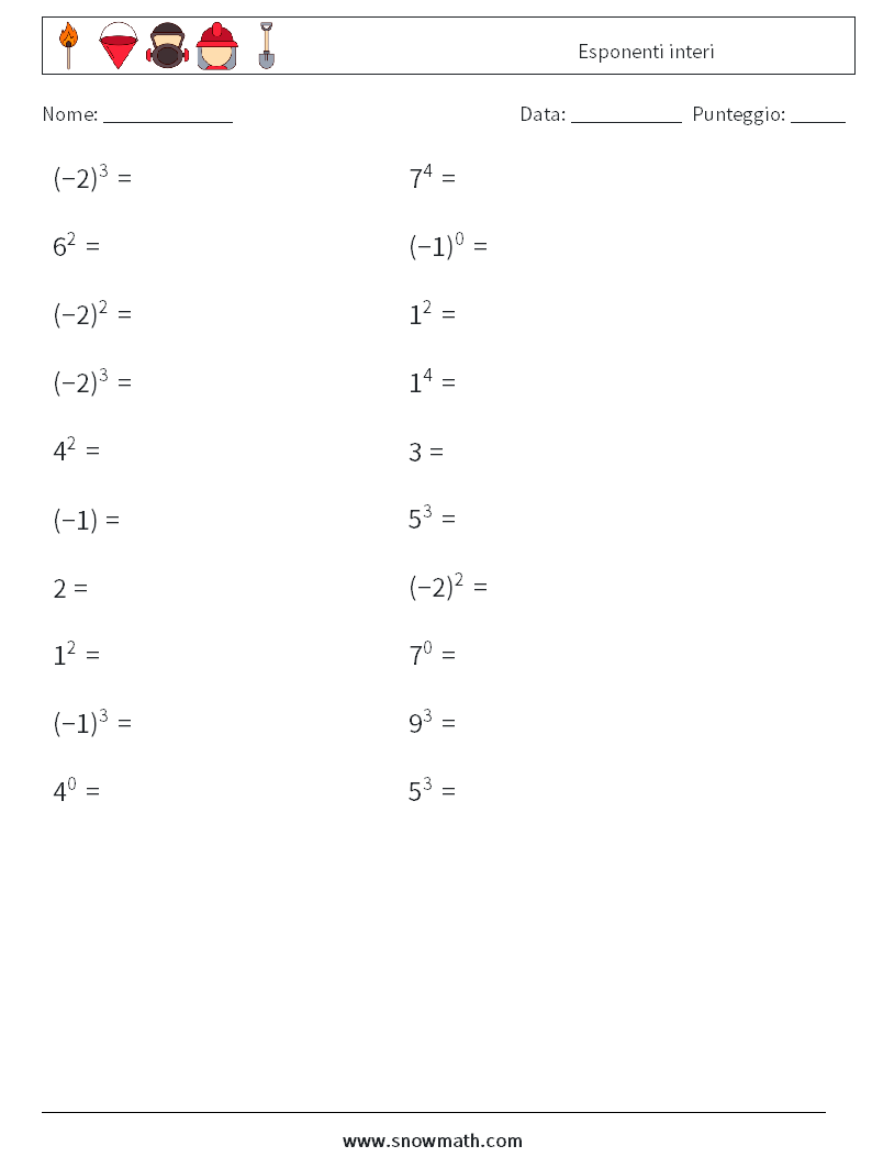 Esponenti interi Fogli di lavoro di matematica 8