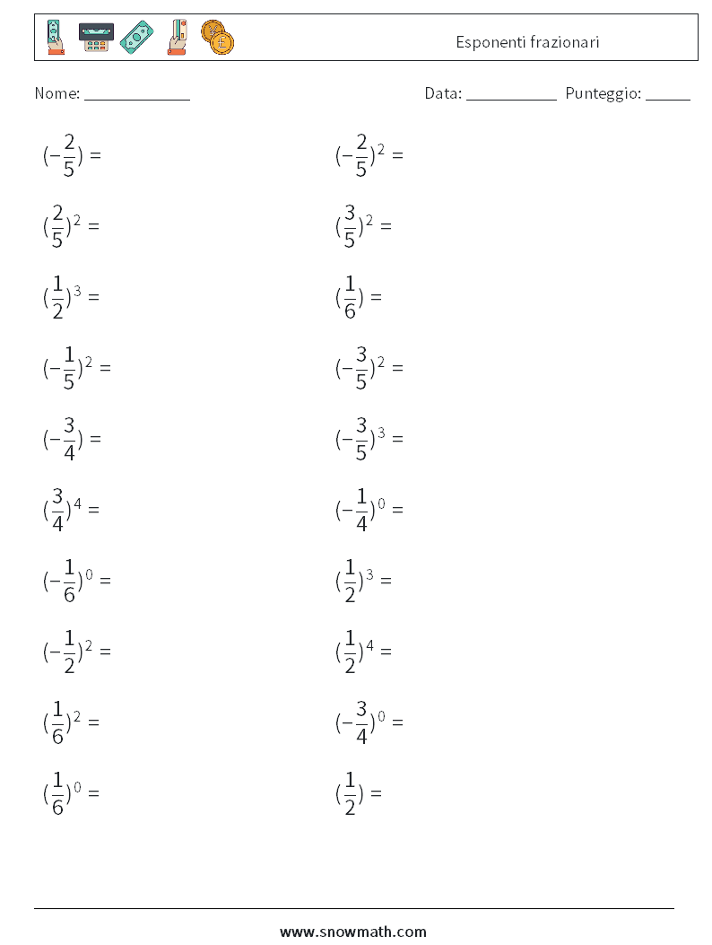 Esponenti frazionari Fogli di lavoro di matematica 2