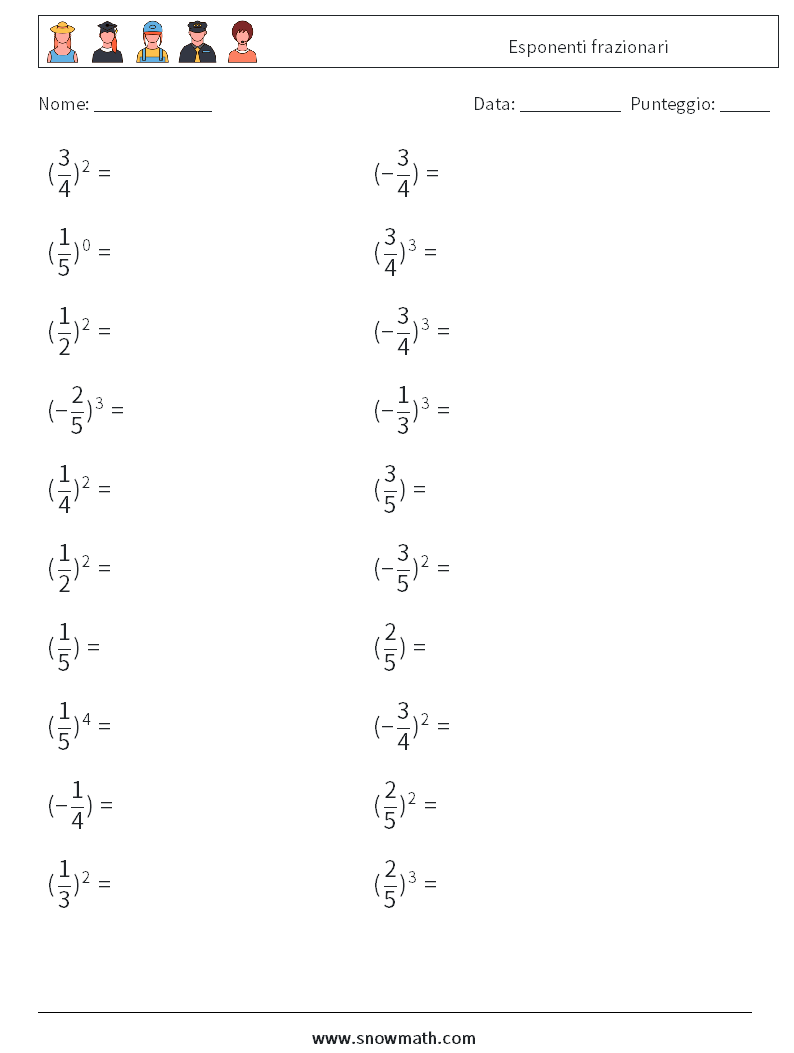 Esponenti frazionari Fogli di lavoro di matematica 3