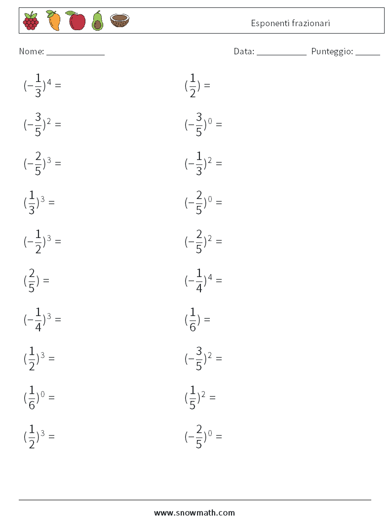 Esponenti frazionari Fogli di lavoro di matematica 4