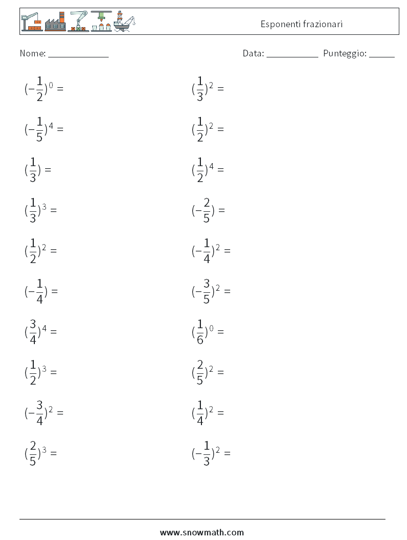 Esponenti frazionari Fogli di lavoro di matematica 5