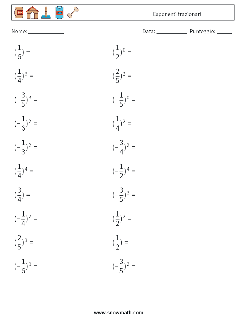 Esponenti frazionari Fogli di lavoro di matematica 7