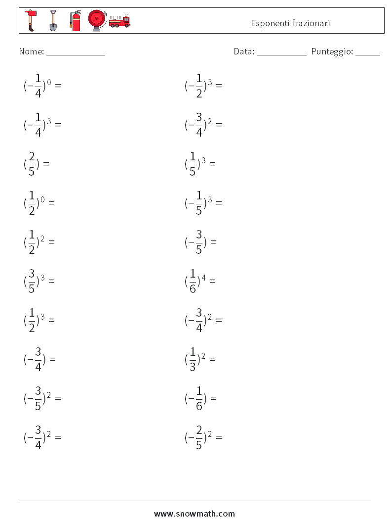 Esponenti frazionari Fogli di lavoro di matematica 8