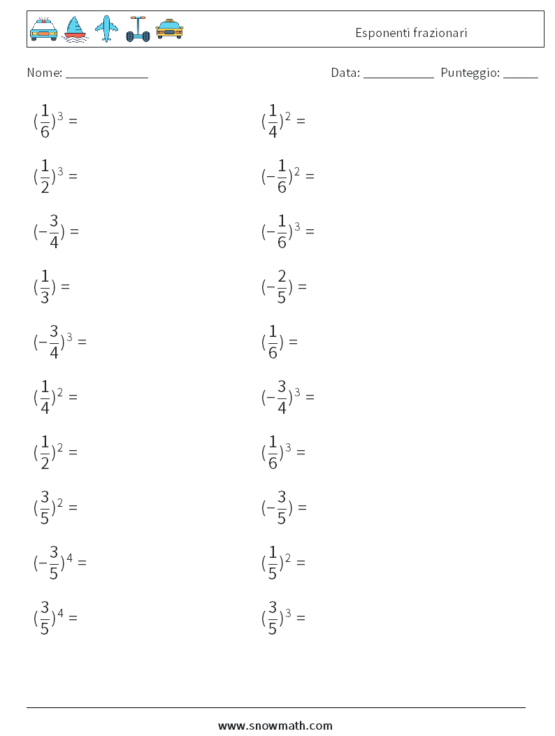 Esponenti frazionari Fogli di lavoro di matematica 9