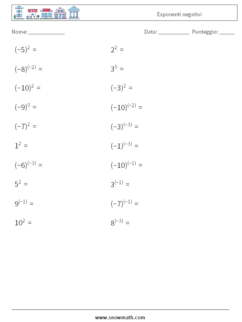  Esponenti negativi Fogli di lavoro di matematica 4