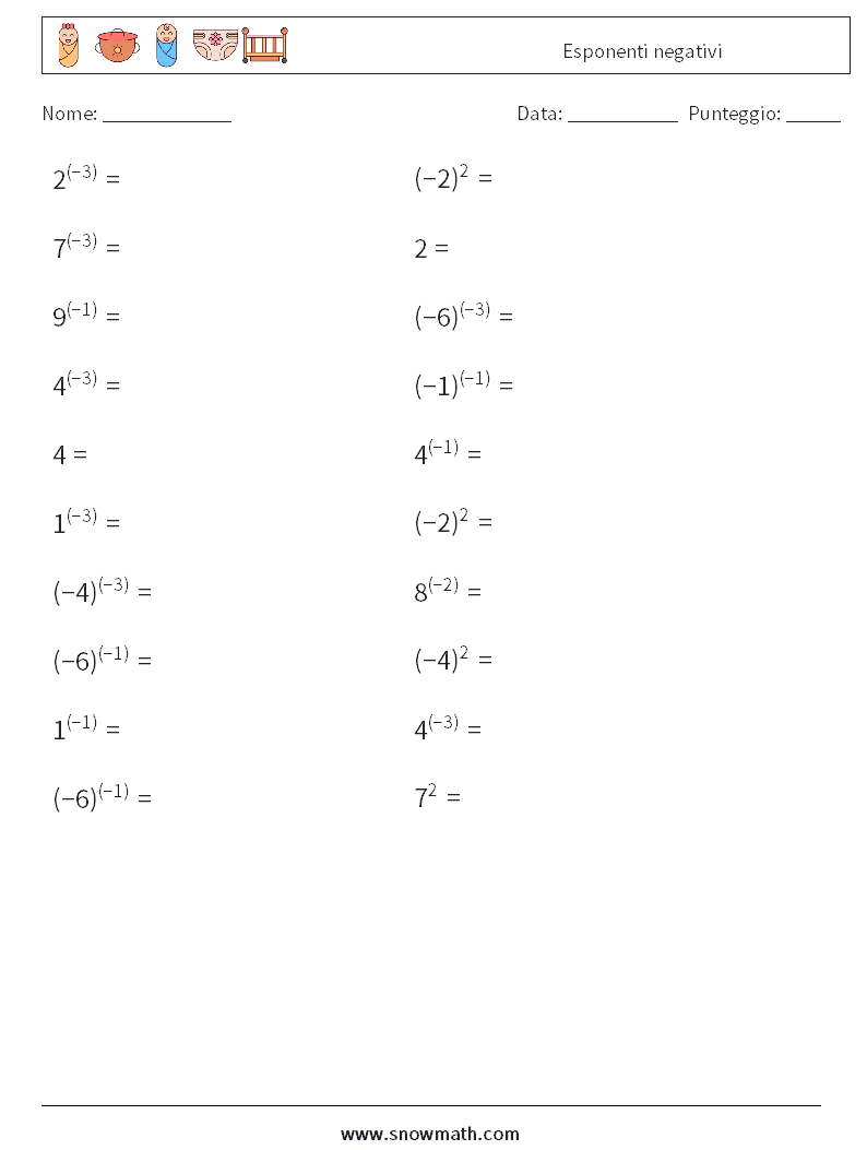  Esponenti negativi Fogli di lavoro di matematica 5