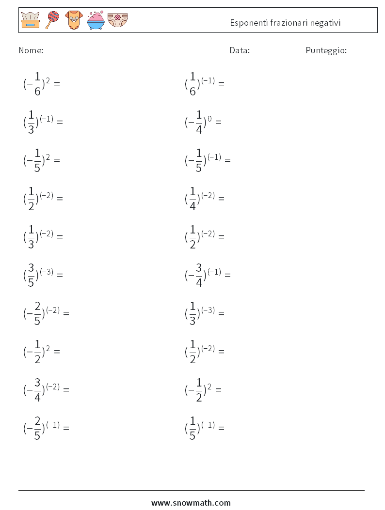 Esponenti frazionari negativi Fogli di lavoro di matematica 4