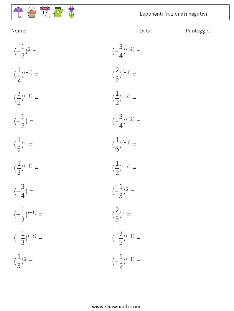 Esponenti frazionari negativi Fogli di lavoro di matematica 5