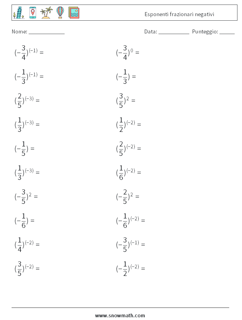 Esponenti frazionari negativi Fogli di lavoro di matematica 6