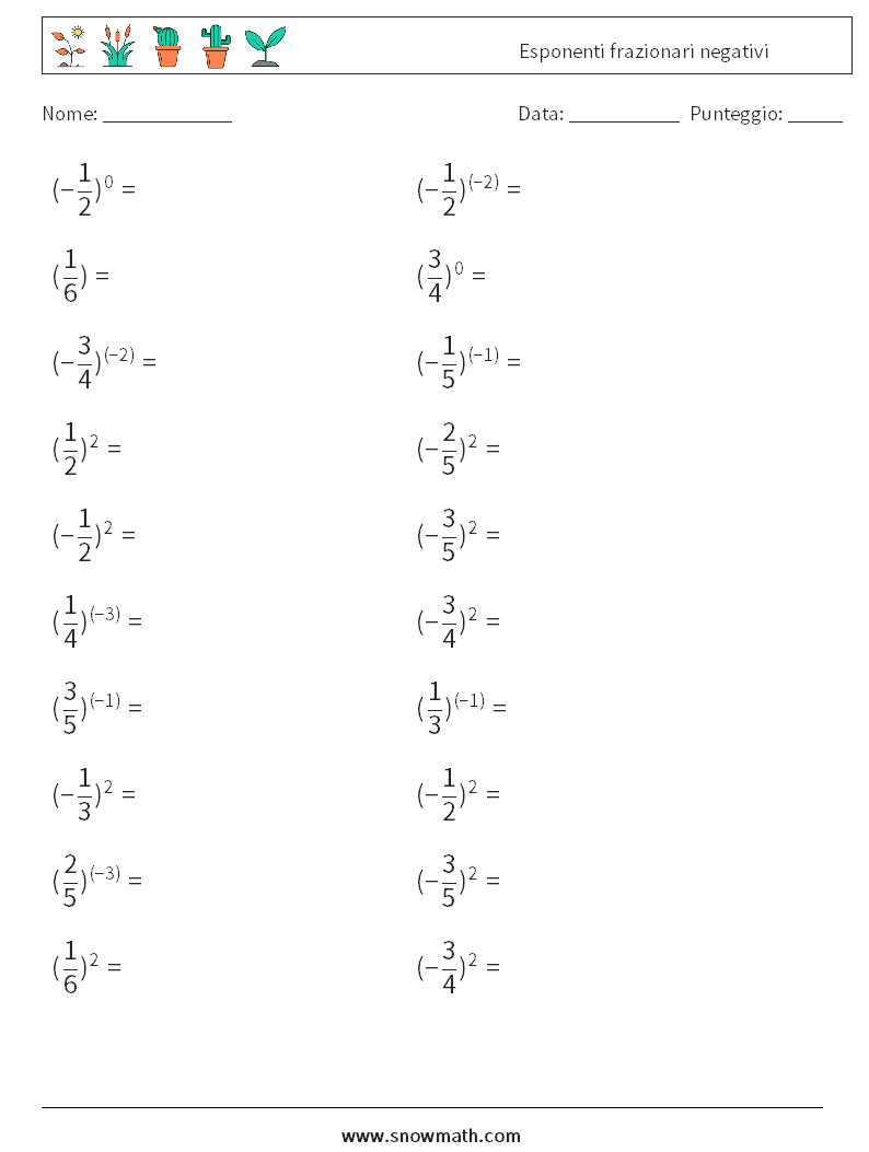 Esponenti frazionari negativi Fogli di lavoro di matematica 8