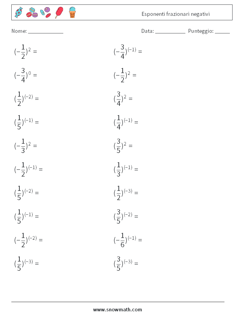 Esponenti frazionari negativi Fogli di lavoro di matematica 9