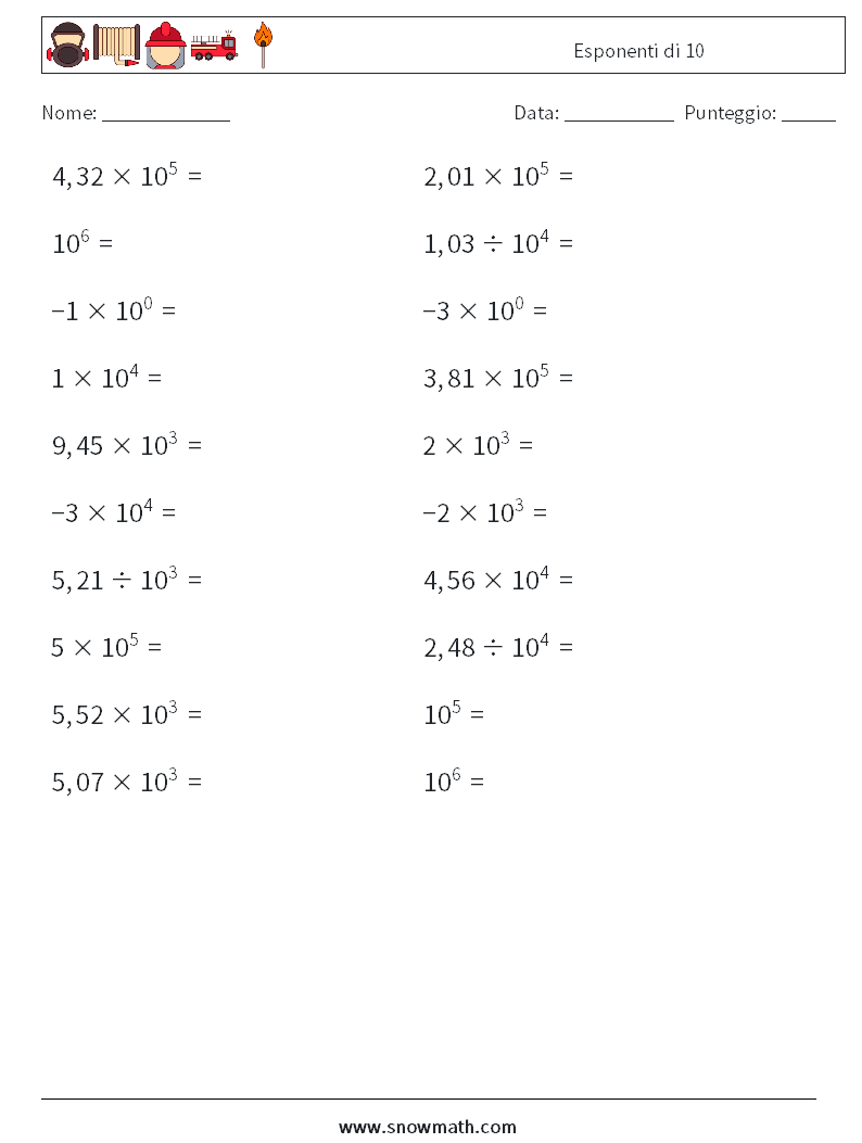 Esponenti di 10 Fogli di lavoro di matematica 2