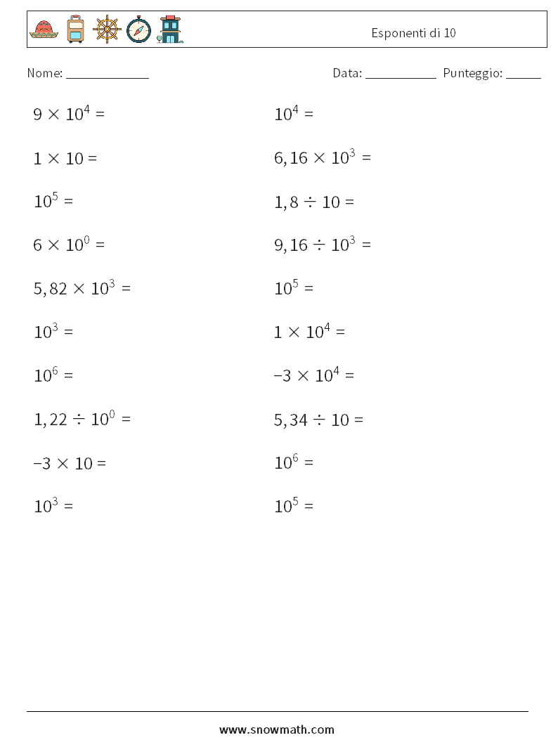 Esponenti di 10 Fogli di lavoro di matematica 4