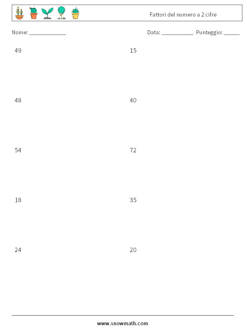 Fattori del numero a 2 cifre Fogli di lavoro di matematica 2