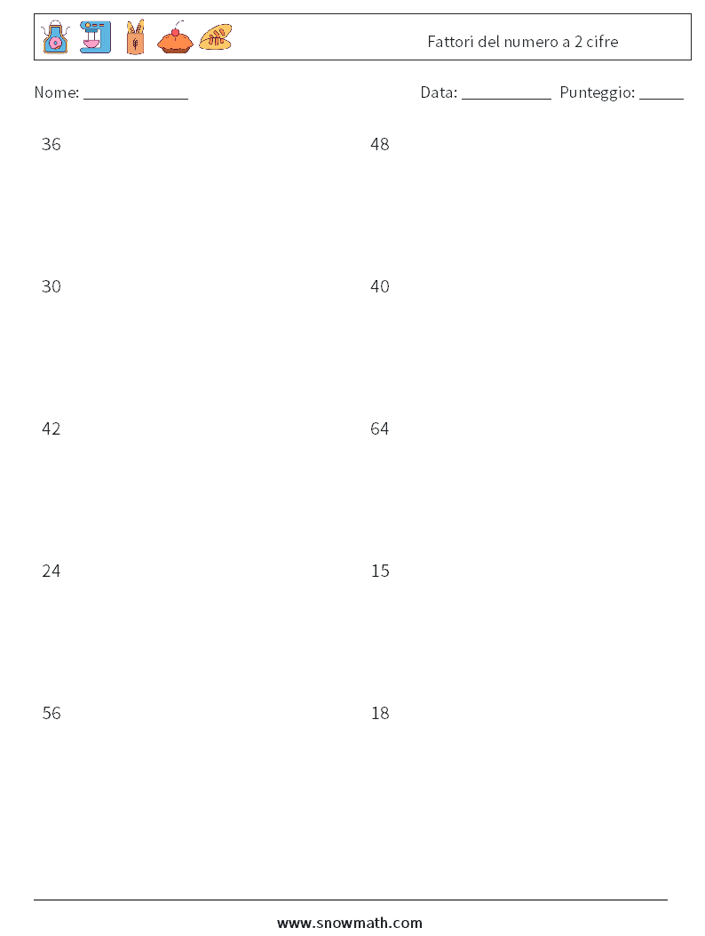 Fattori del numero a 2 cifre Fogli di lavoro di matematica 4