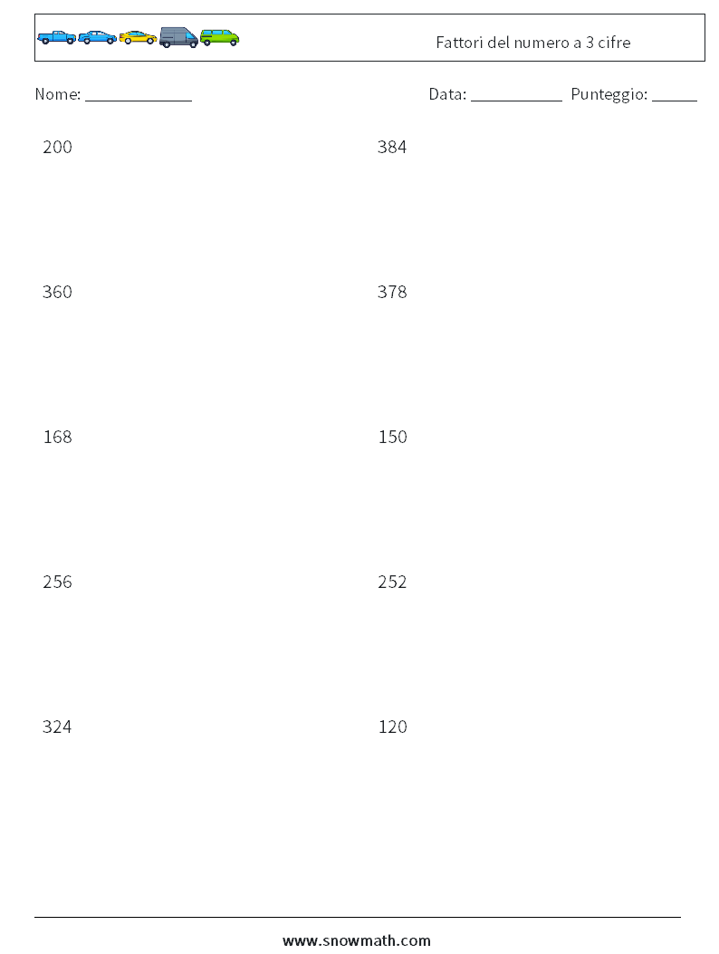 Fattori del numero a 3 cifre Fogli di lavoro di matematica 3
