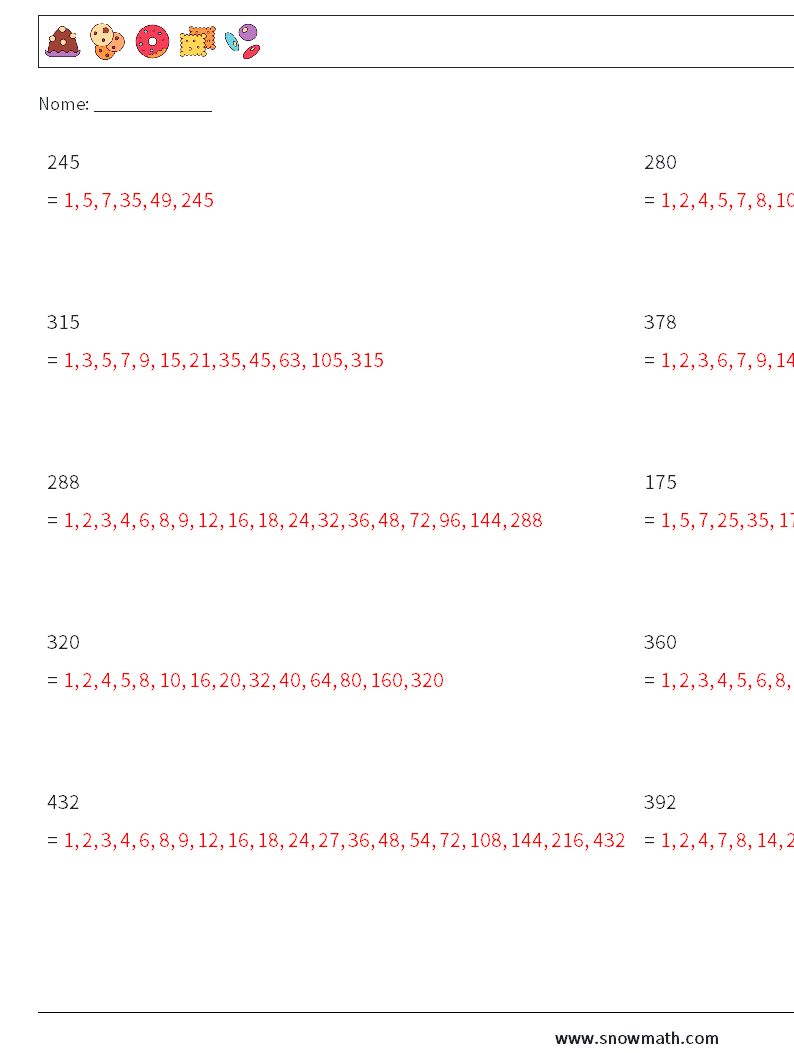 Fattori del numero a 3 cifre Fogli di lavoro di matematica 4 Domanda, Risposta