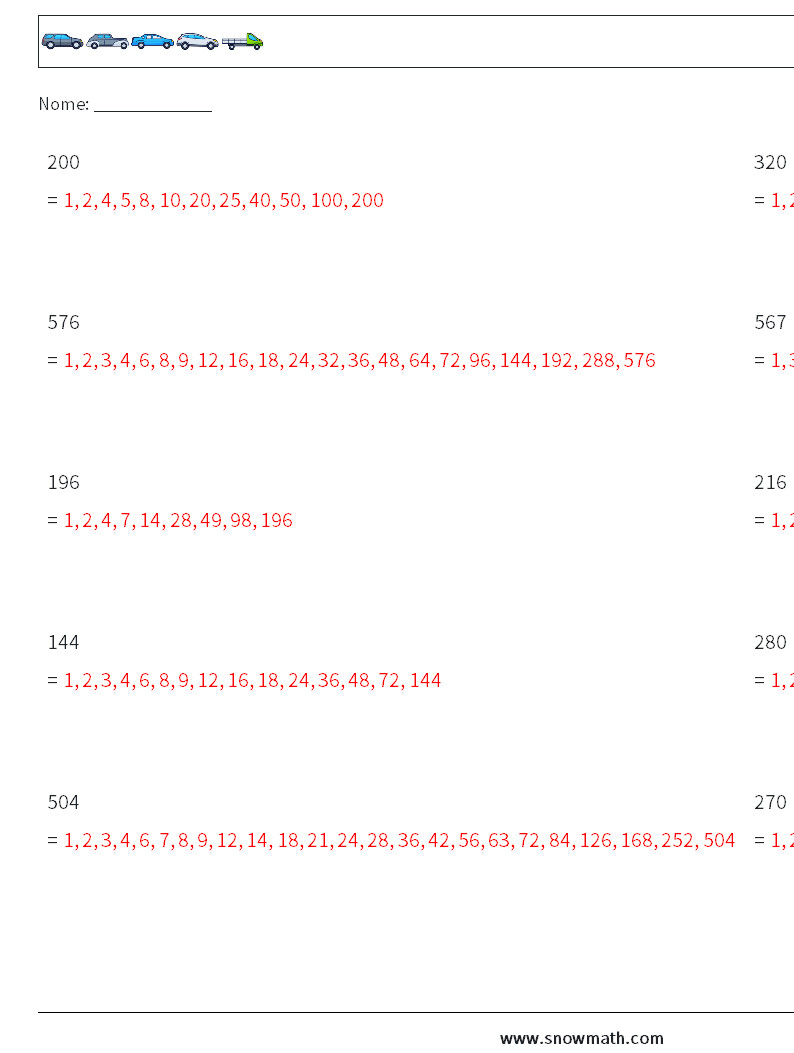 Fattori del numero a 3 cifre Fogli di lavoro di matematica 5 Domanda, Risposta