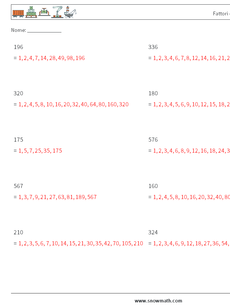 Fattori del numero a 3 cifre Fogli di lavoro di matematica 7 Domanda, Risposta