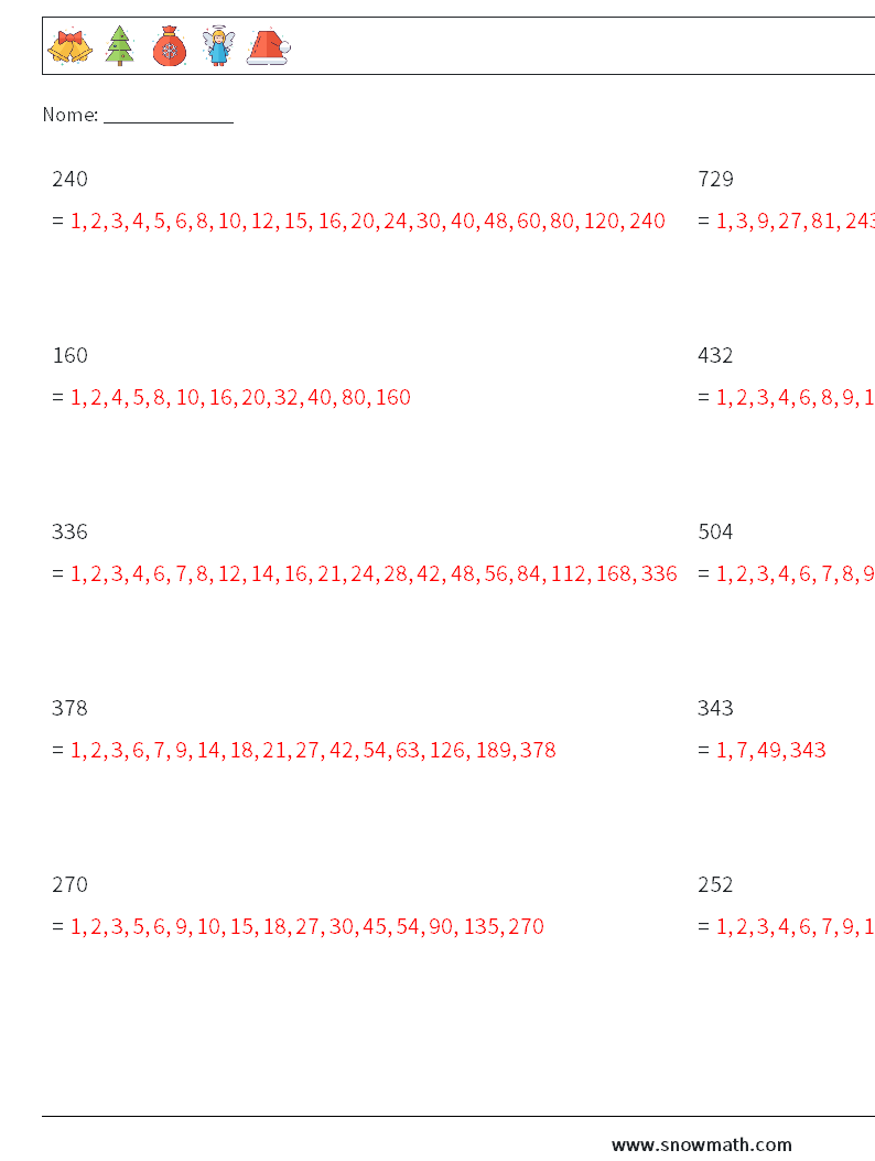 Fattori del numero a 3 cifre Fogli di lavoro di matematica 8 Domanda, Risposta