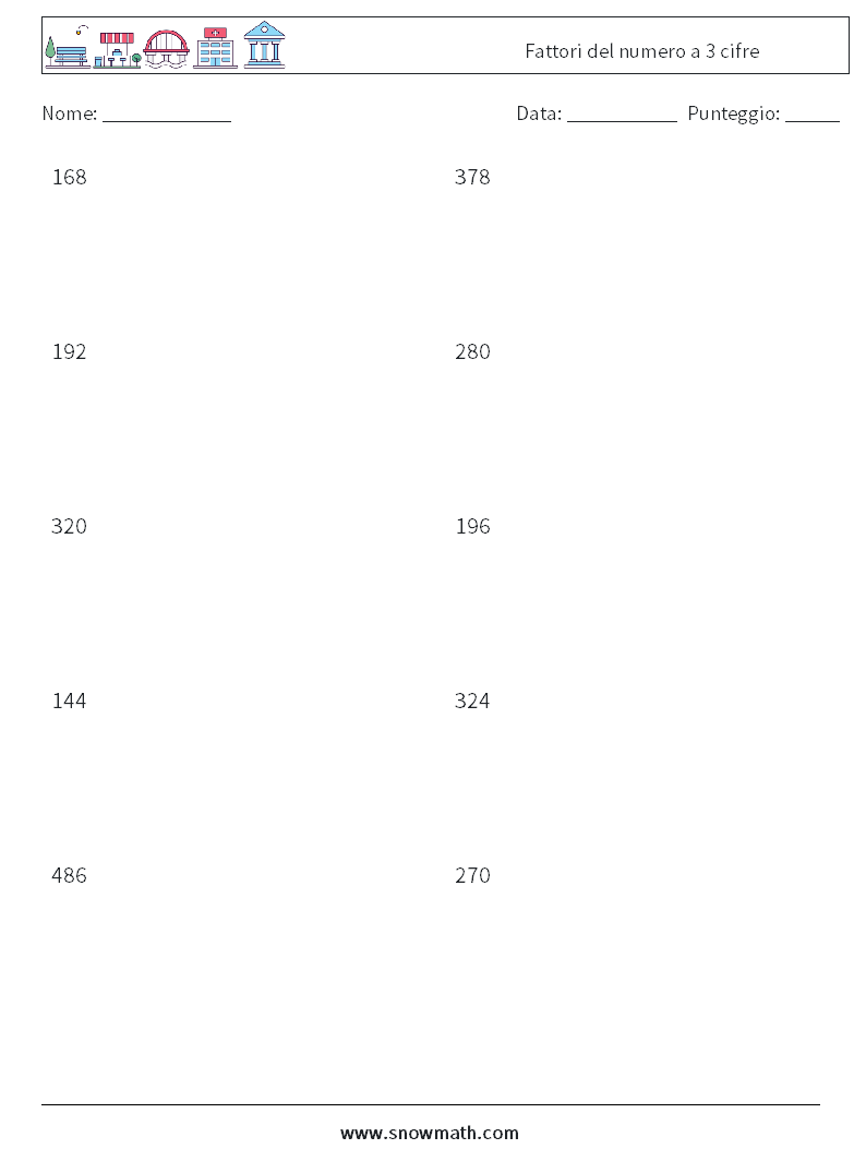 Fattori del numero a 3 cifre Fogli di lavoro di matematica 9