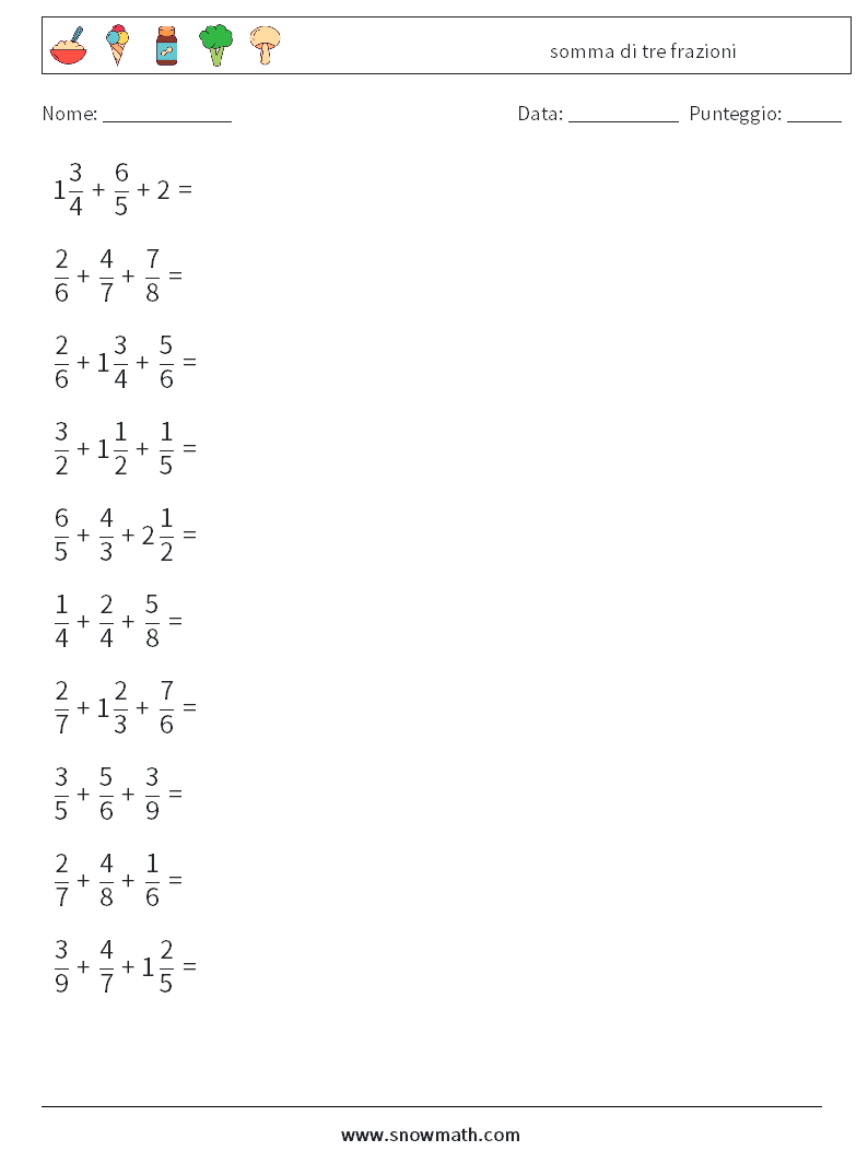 (10) somma di tre frazioni Fogli di lavoro di matematica 13